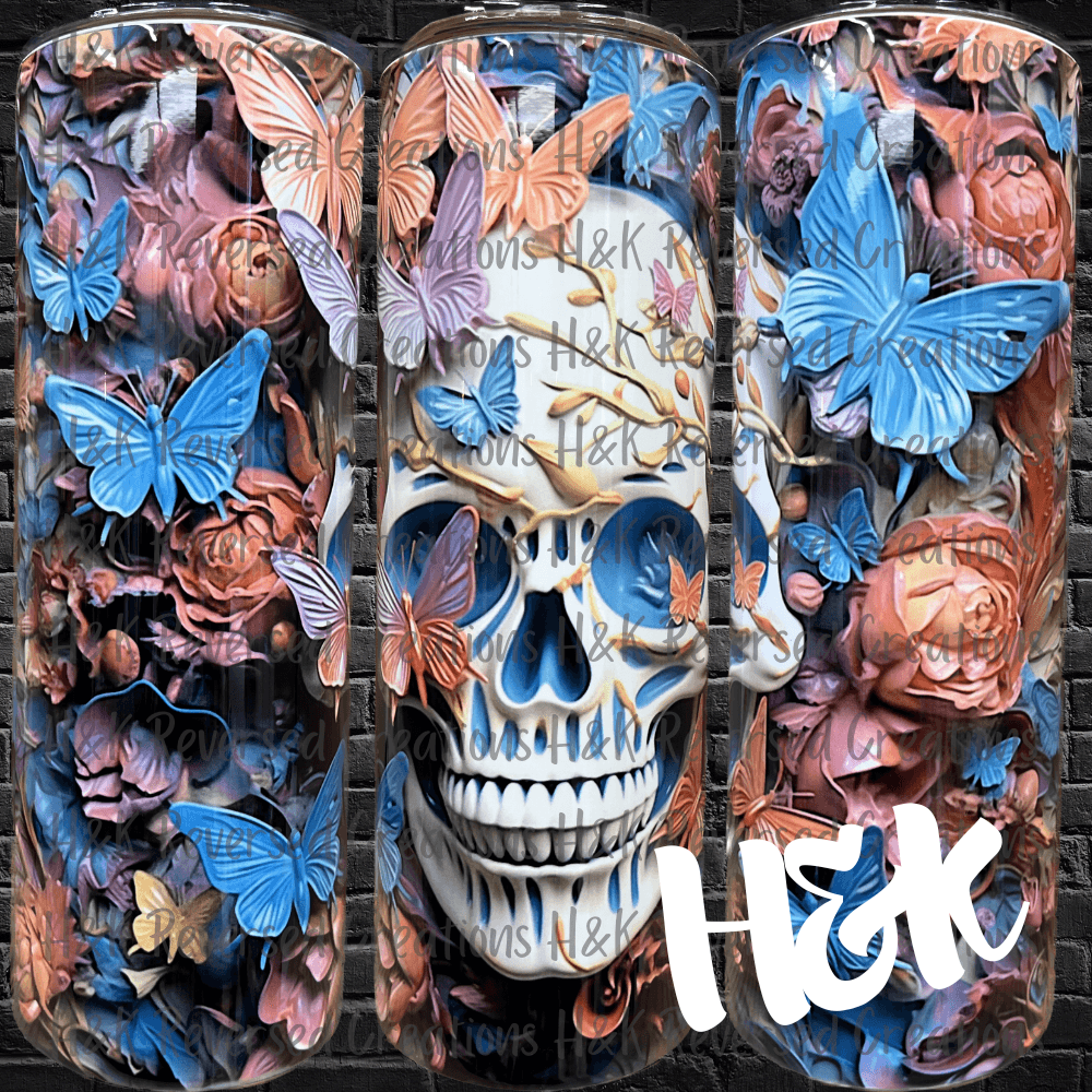 Butterflies Skull 3D Tumbler - H&K Reversed Creations