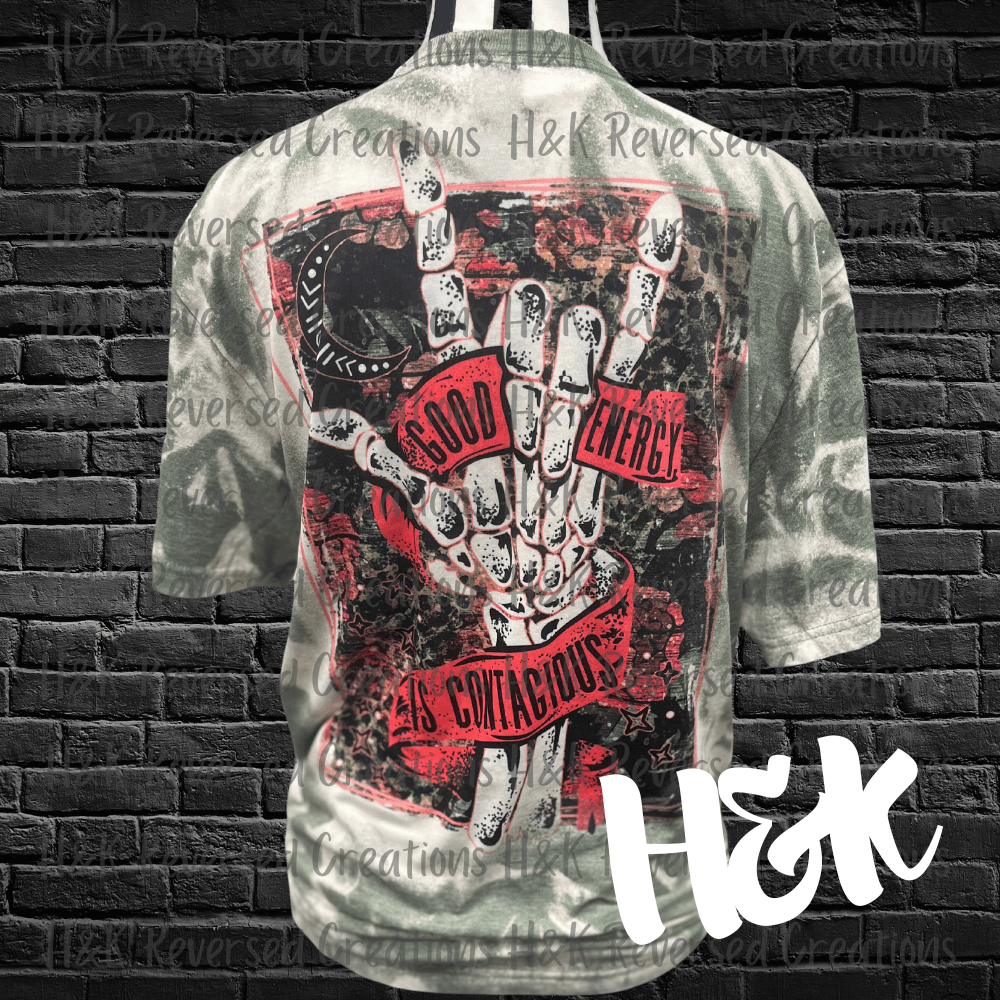 Good Energy Is Contagious Bleached Tee - H&K Reversed Creations