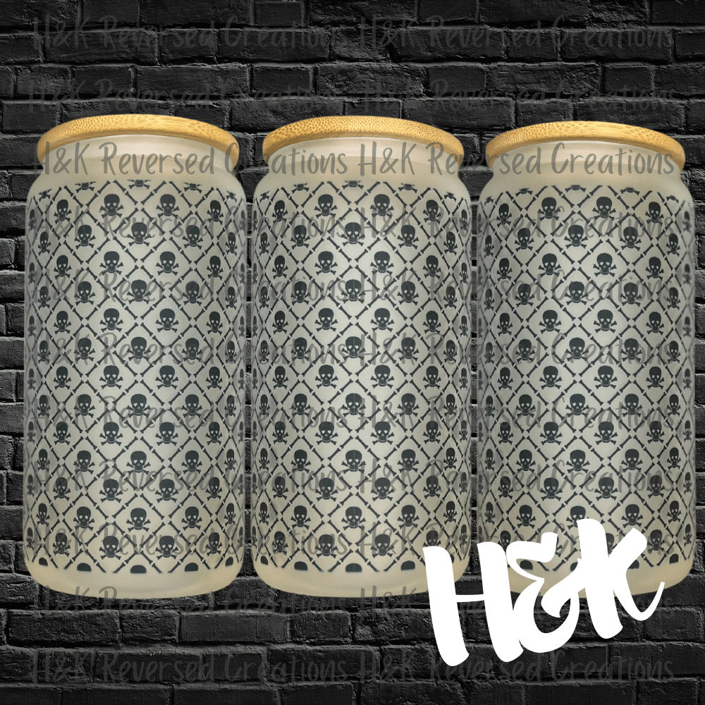 Skulls And Crossbones Glass Can - H&K Reversed Creations