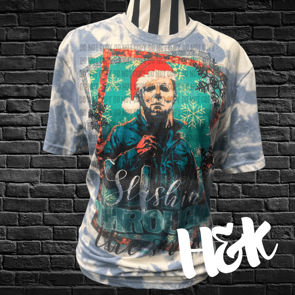 Bleached Michael Myers Slashing Through The Snow Tee - H&K Reversed Creations