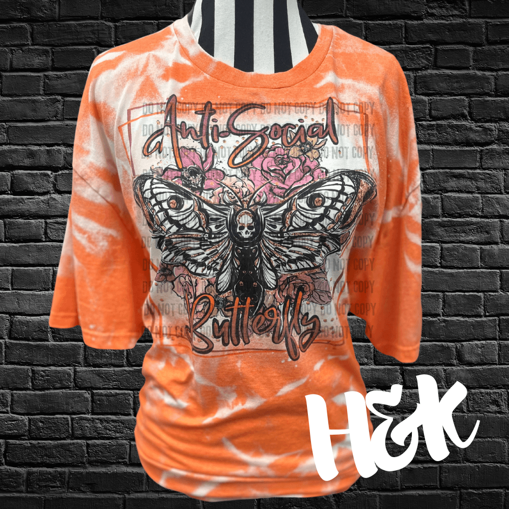 Anti Social Butterfly Bleached T Shirt - H&K Reversed Creations