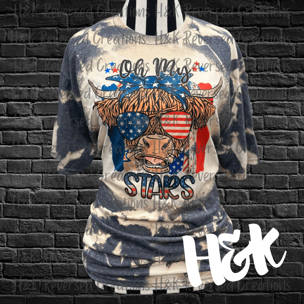 Oh My Stars Red White and Blue Cow Bleached Tee