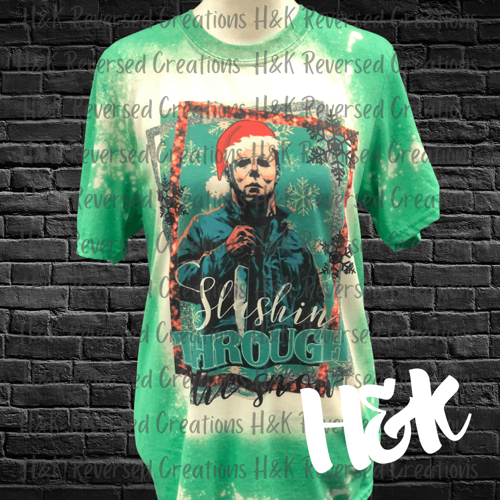 Bleached Michael Myers Slashing Through The Snow Tee - H&K Reversed Creations