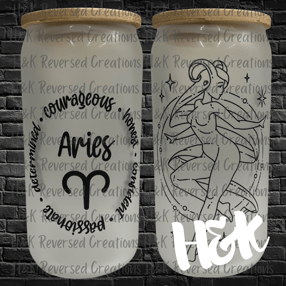 Aries Zodiac Frosted Glass Can - H&K Reversed Creations