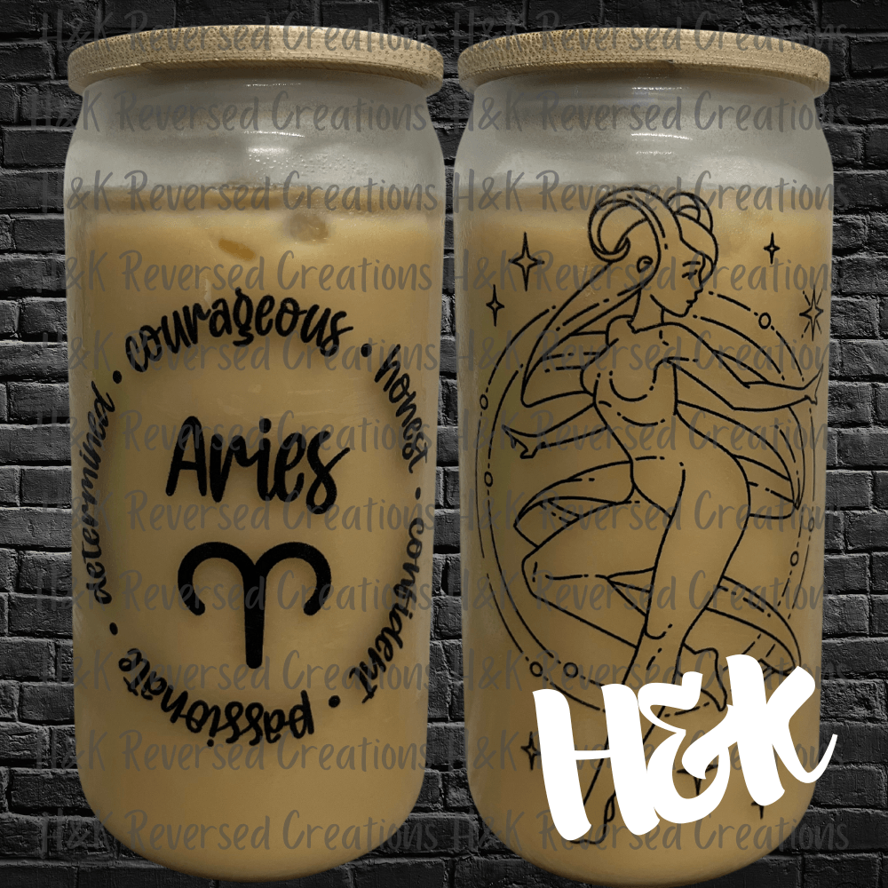 Aries Zodiac Frosted Glass Can - H&K Reversed Creations