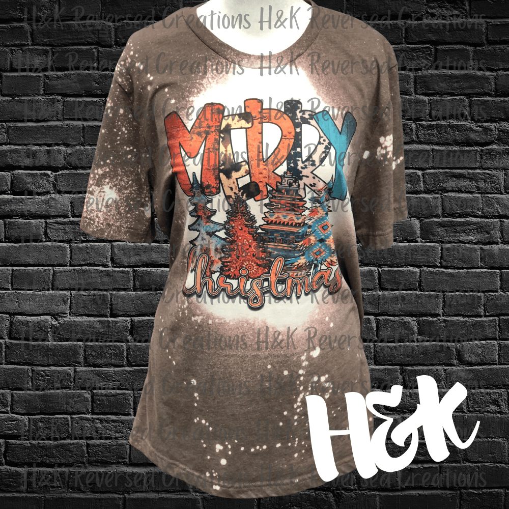 Merry Christmas Bleached Tee - H&K Reversed Creations