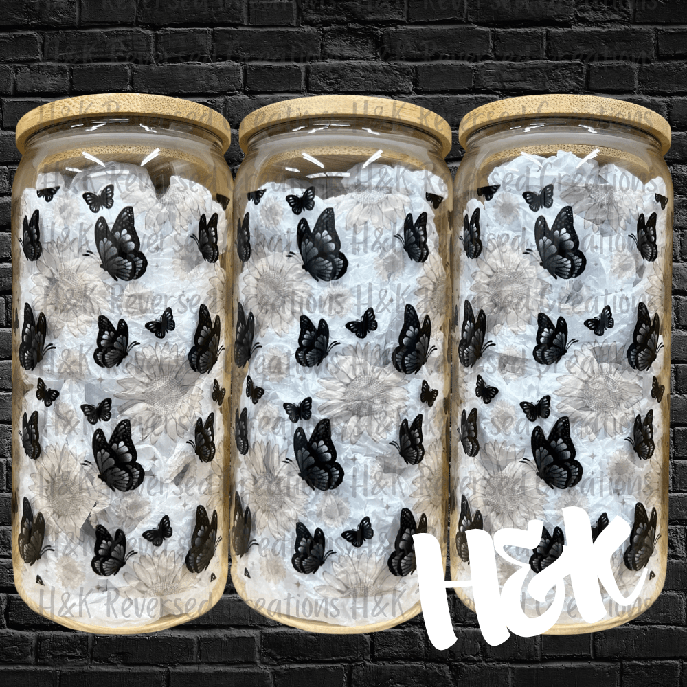 Butterflies Glass Can - H&K Reversed Creations