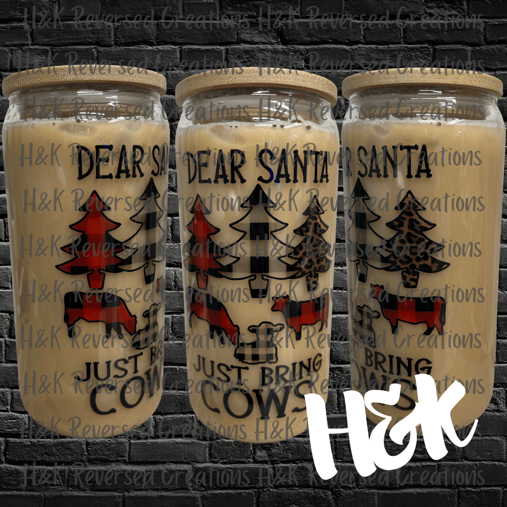 Santa Bring Cows Glass Can - H&K Reversed Creations