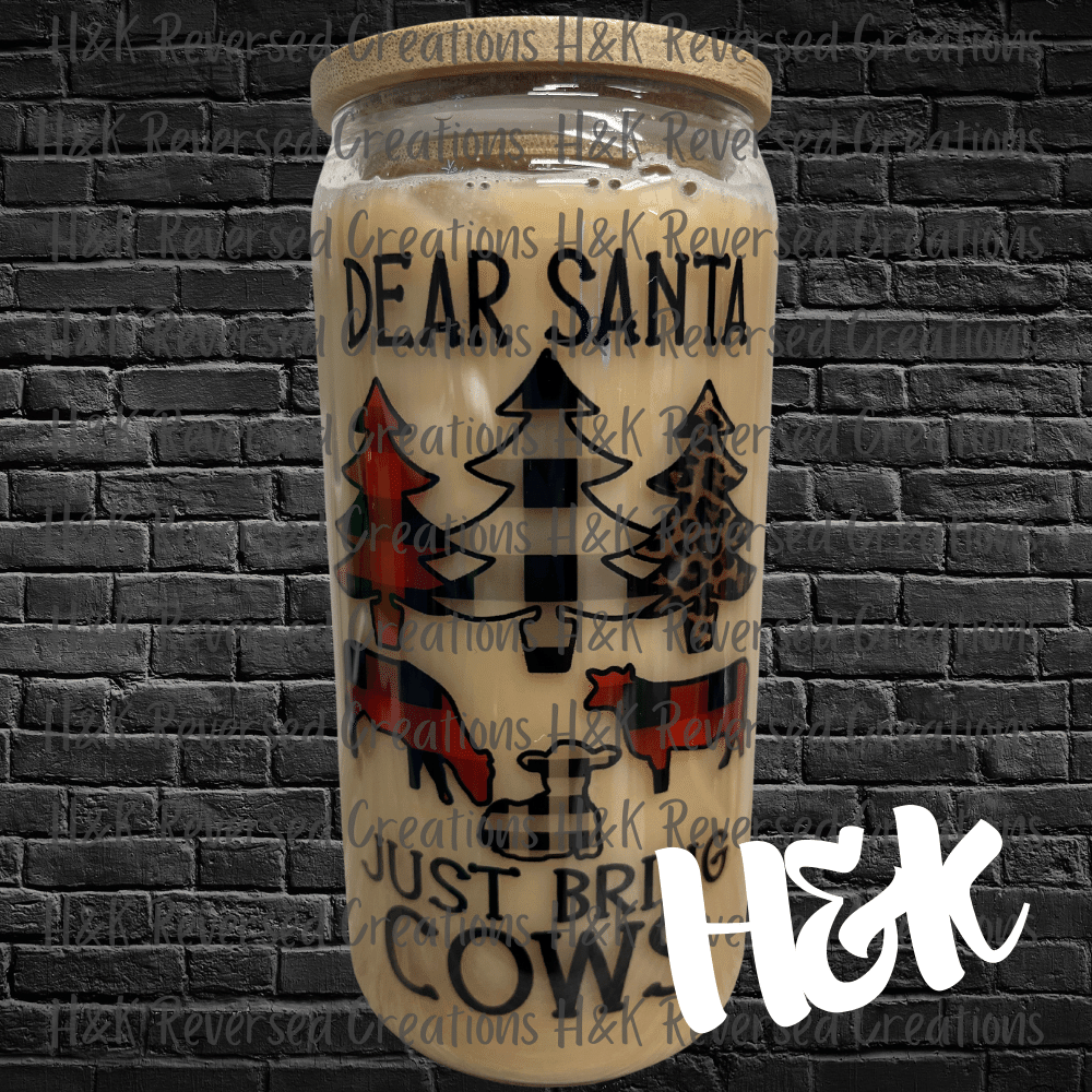 Santa Bring Cows Glass Can - H&K Reversed Creations