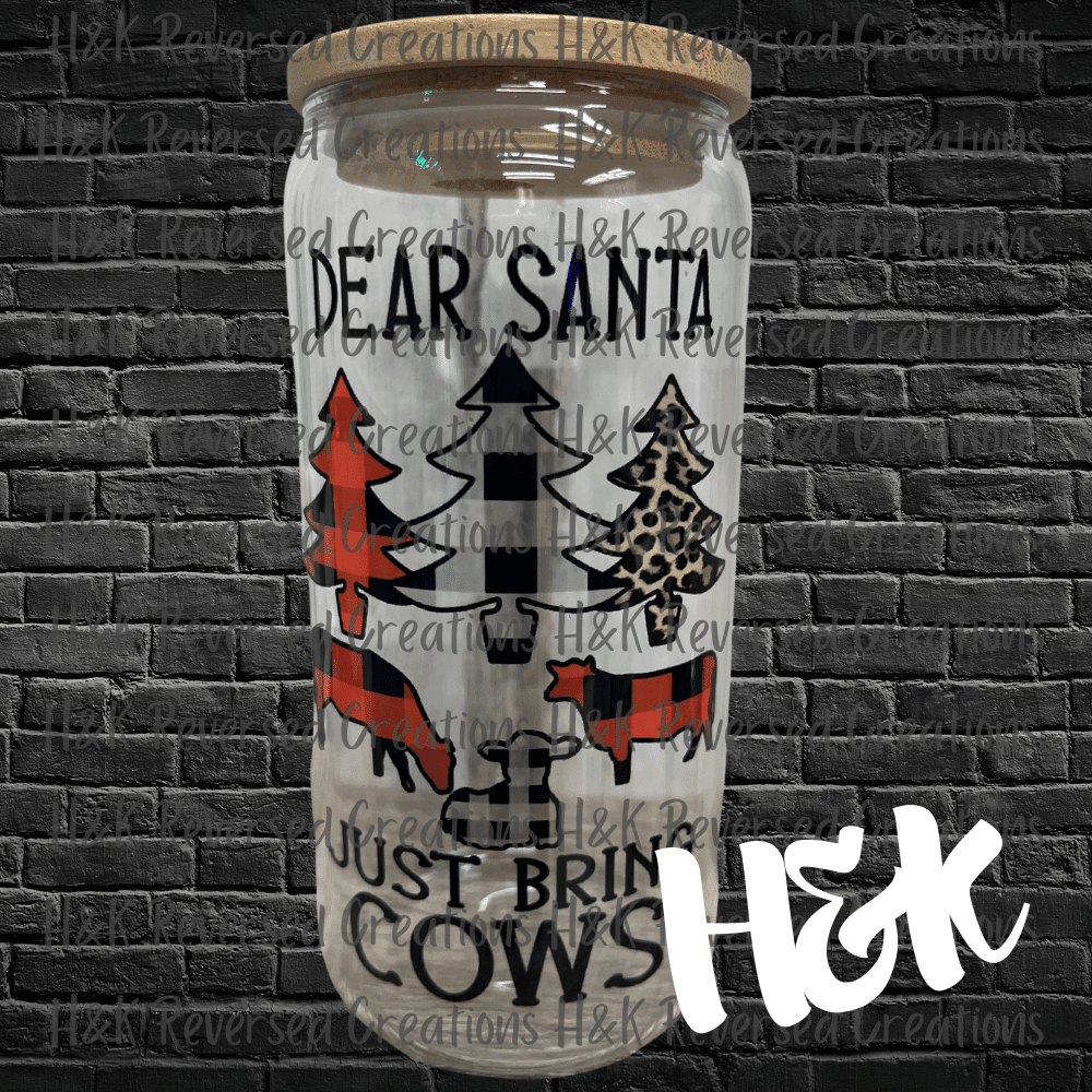 Santa Bring Cows Glass Can - H&K Reversed Creations
