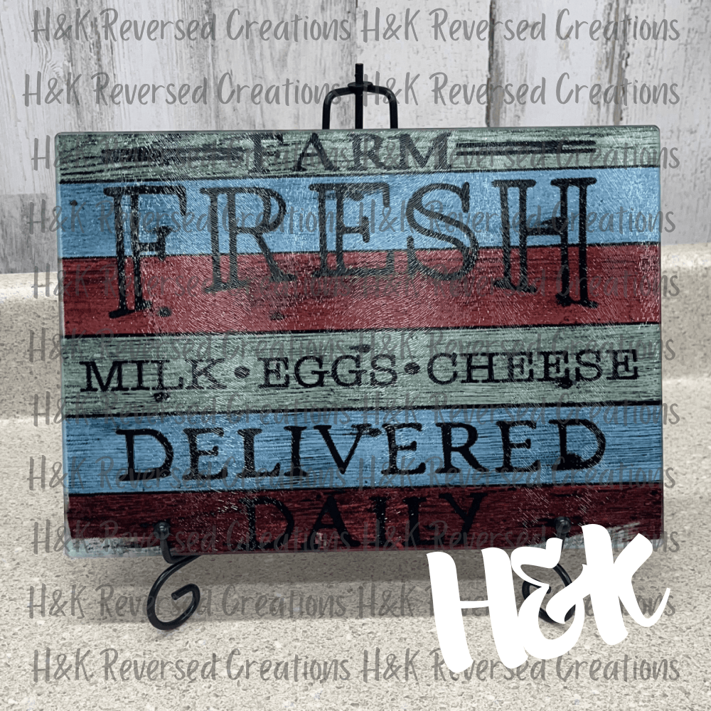 Farm Fresh Glass Cutting Board - H&K Reversed Creations