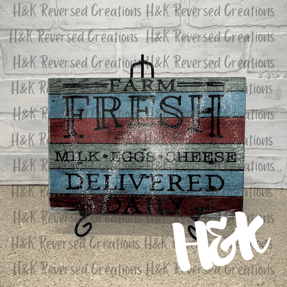 Farm Fresh Glass Cutting Board - H&K Reversed Creations