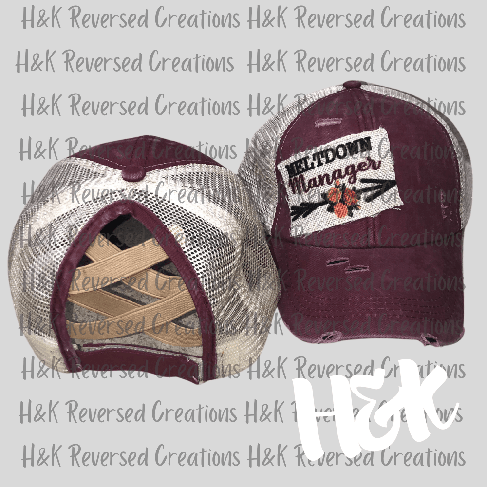 Meltdown Manager Distressed Patch Women's High Ponytail Hat - H&K Reversed Creations