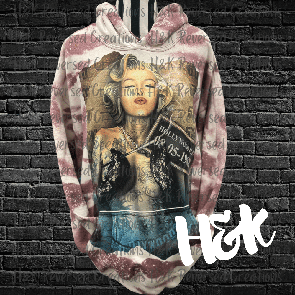Tattooed Pin Up Hollywood Mugshot Bleached Hoodie - H&K Reversed Creations
