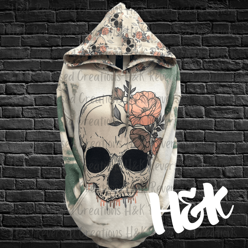 Rose Skellie Bleached Hoodie - H&K Reversed Creations