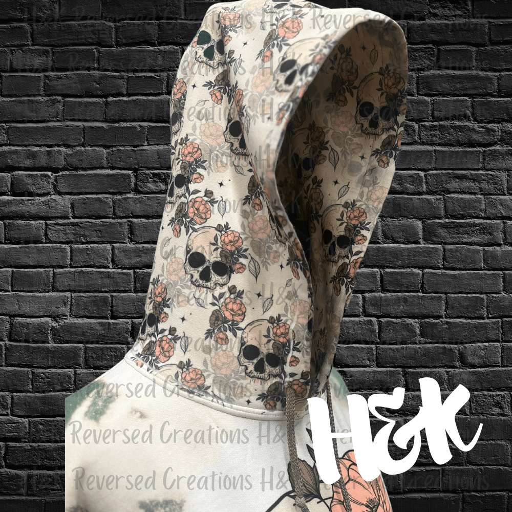 Rose Skellie Bleached Hoodie - H&K Reversed Creations
