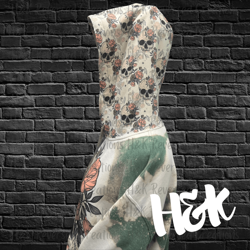 Rose Skellie Bleached Hoodie - H&K Reversed Creations