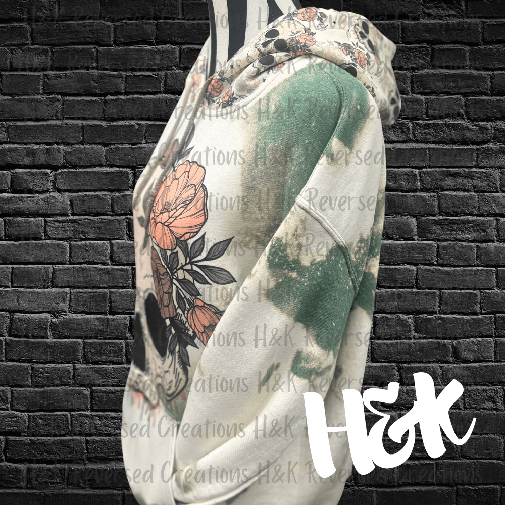 Rose Skellie Bleached Hoodie - H&K Reversed Creations