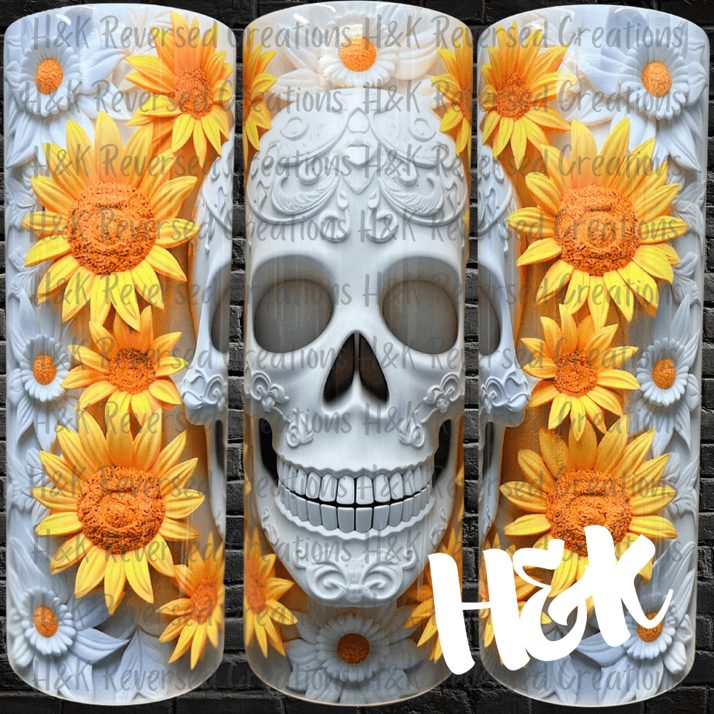 Skull and Flowers 3D Tumbler - H&K Reversed Creations 