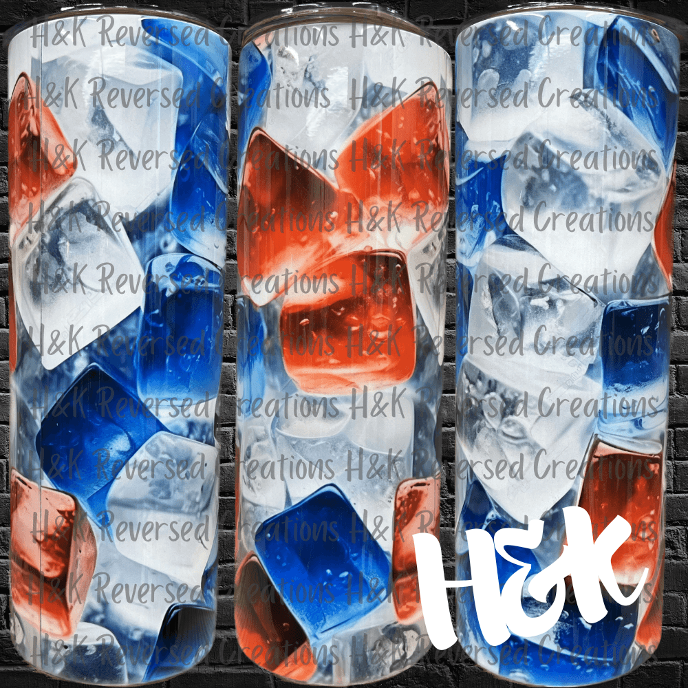 Red Blue Ice Cube 3D Tumbler - H&K Reversed Creations 