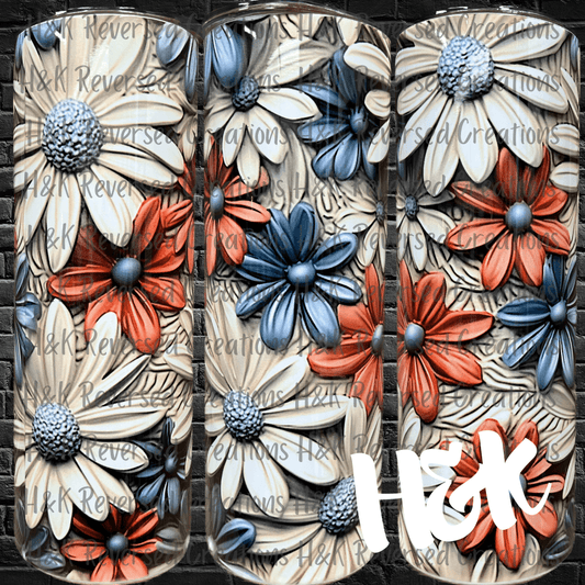 3D Patriotic Flowers Tumbler - H&K Reversed Creations 