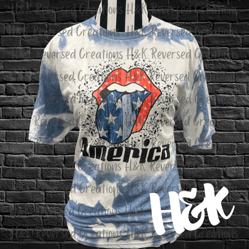 America Tongue Bleached Tee - H&K Reversed Creations 