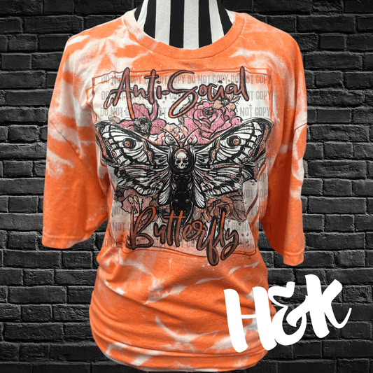 Anti Social Butterfly Bleached T Shirt - H&K Reversed Creations 
