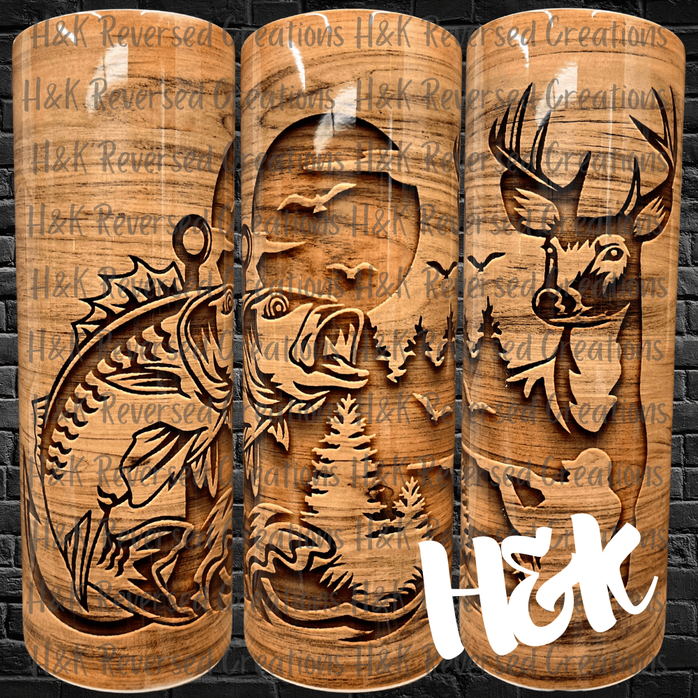 Wood Carved Wildlife 3D Tumbler - H&K Reversed Creations 