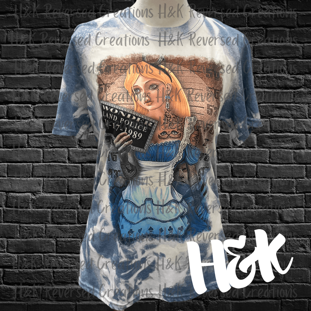 Wonderland Alice Mugshot Bleached T-Shirt - H&K Reversed Creations 