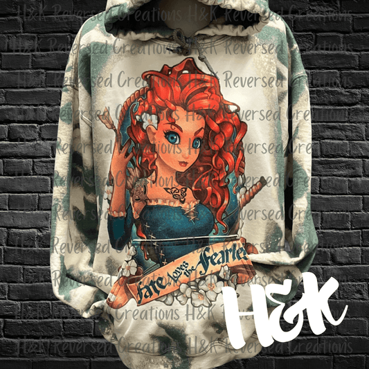 Pin Up Princess Merida Bleached Pull Over Hooded Sweatshirt - H&K Reversed Creations 