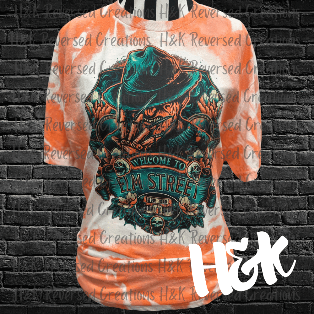 Welcome To Elm Street | Bleached Tee - H&K Reversed Creations 