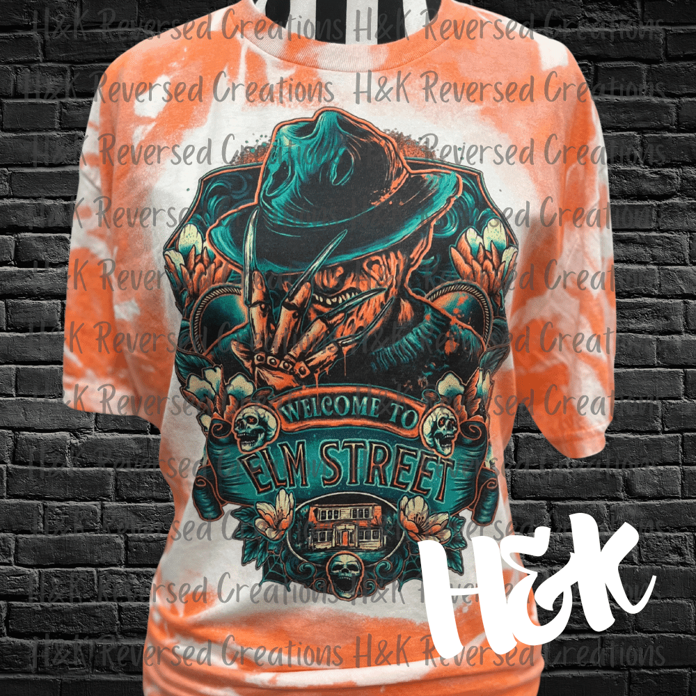 Welcome To Elm Street | Bleached Tee - H&K Reversed Creations 