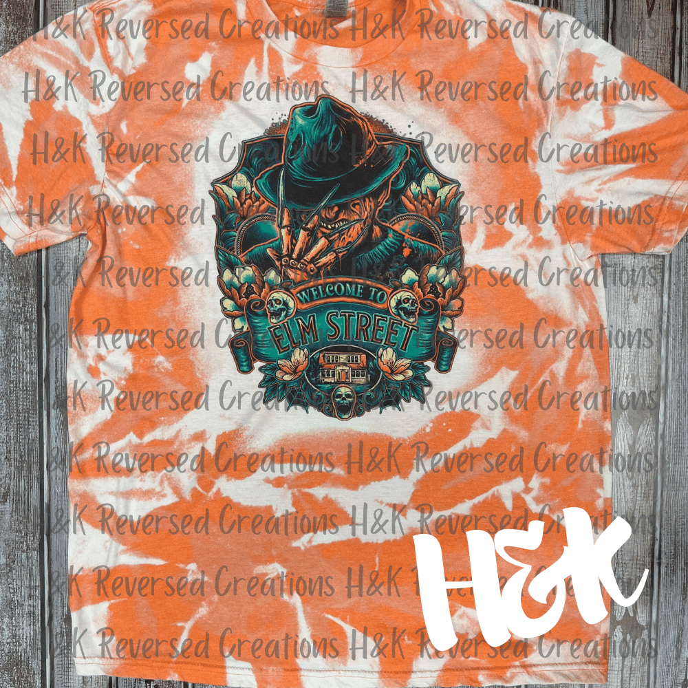 Welcome To Elm Street | Bleached Tee - H&K Reversed Creations 