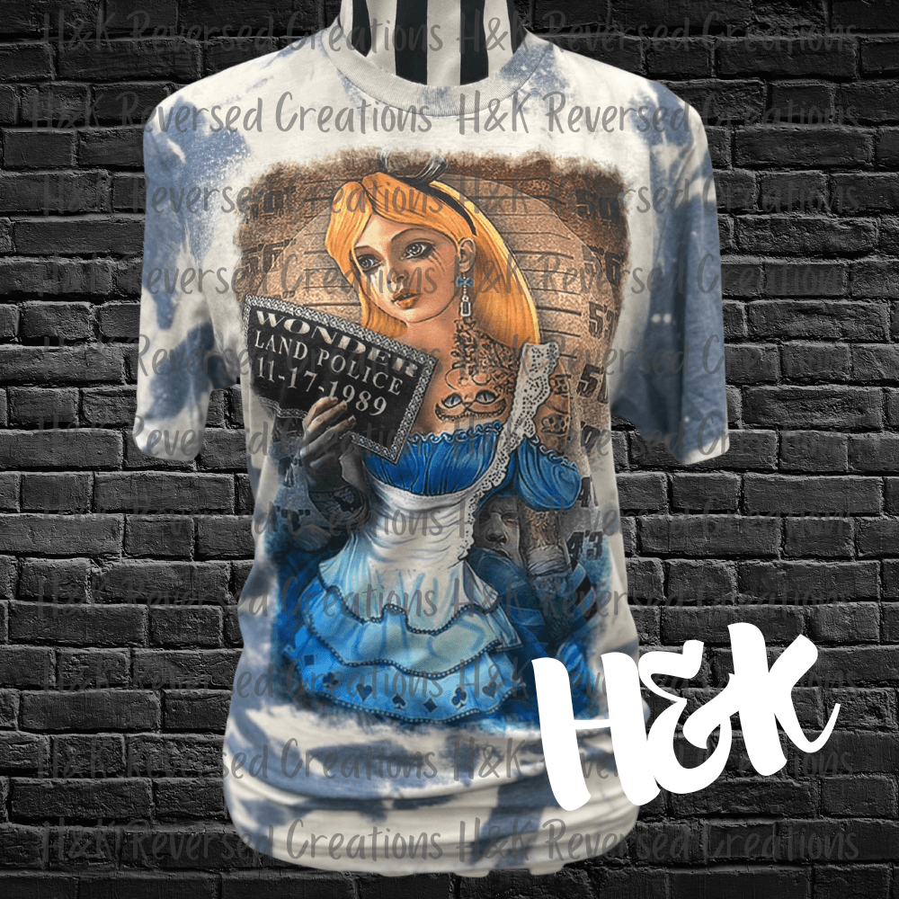 Wonderland Alice Mugshot Bleached T-Shirt - H&K Reversed Creations 