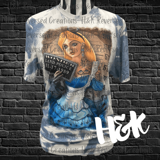 Wonderland Alice Mugshot Bleached T-Shirt - H&K Reversed Creations 