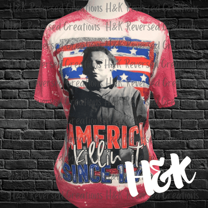 America Killin it since 1776 Michael Myers Bleached Shirt - H&K Reversed Creations 