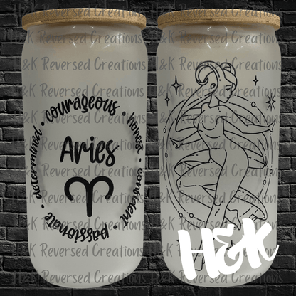 Aries Zodiac Frosted Glass Can - H&K Reversed Creations 