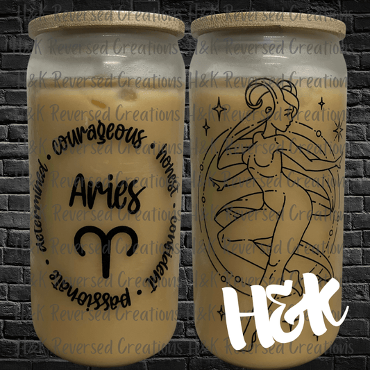 Aries Zodiac Frosted Glass Can - H&K Reversed Creations 