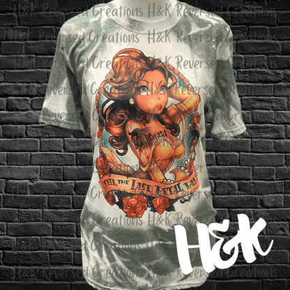 Pin Up Tattooed Princess Belle Bleached Shirt - H&K Reversed Creations 