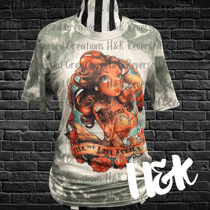 Pin Up Tattooed Princess Belle Bleached Shirt - H&K Reversed Creations 