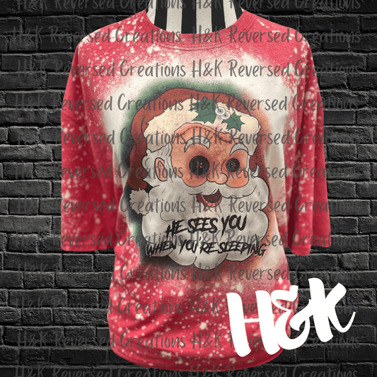 Button Eye Santa Tee - H&K Reversed Creations 