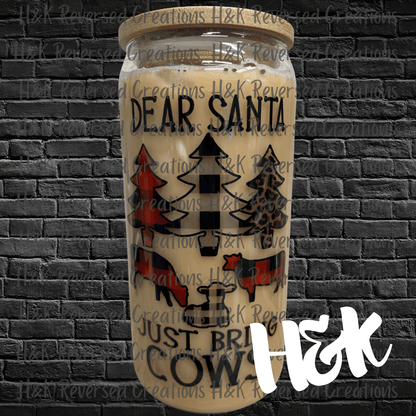 Santa Bring Cows Glass Can - H&K Reversed Creations 