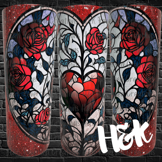 Stained Glass Heart Tumbler - H&K Reversed Creations 