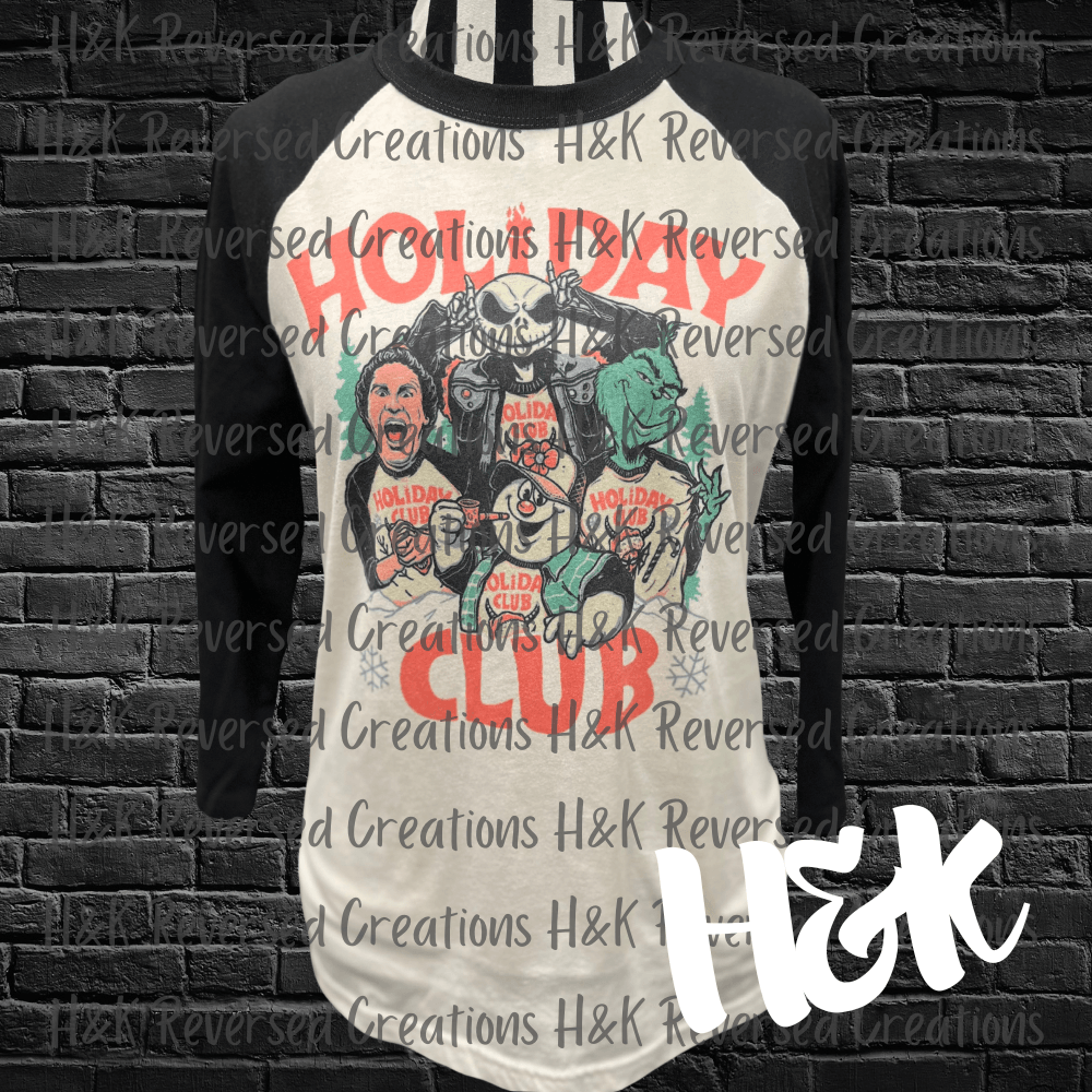 Vintage Style Holiday Club Raglan Shirt - H&K Reversed Creations 