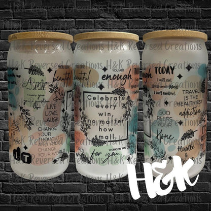 Positive Words Frosted Glass Can - H&K Reversed Creations 