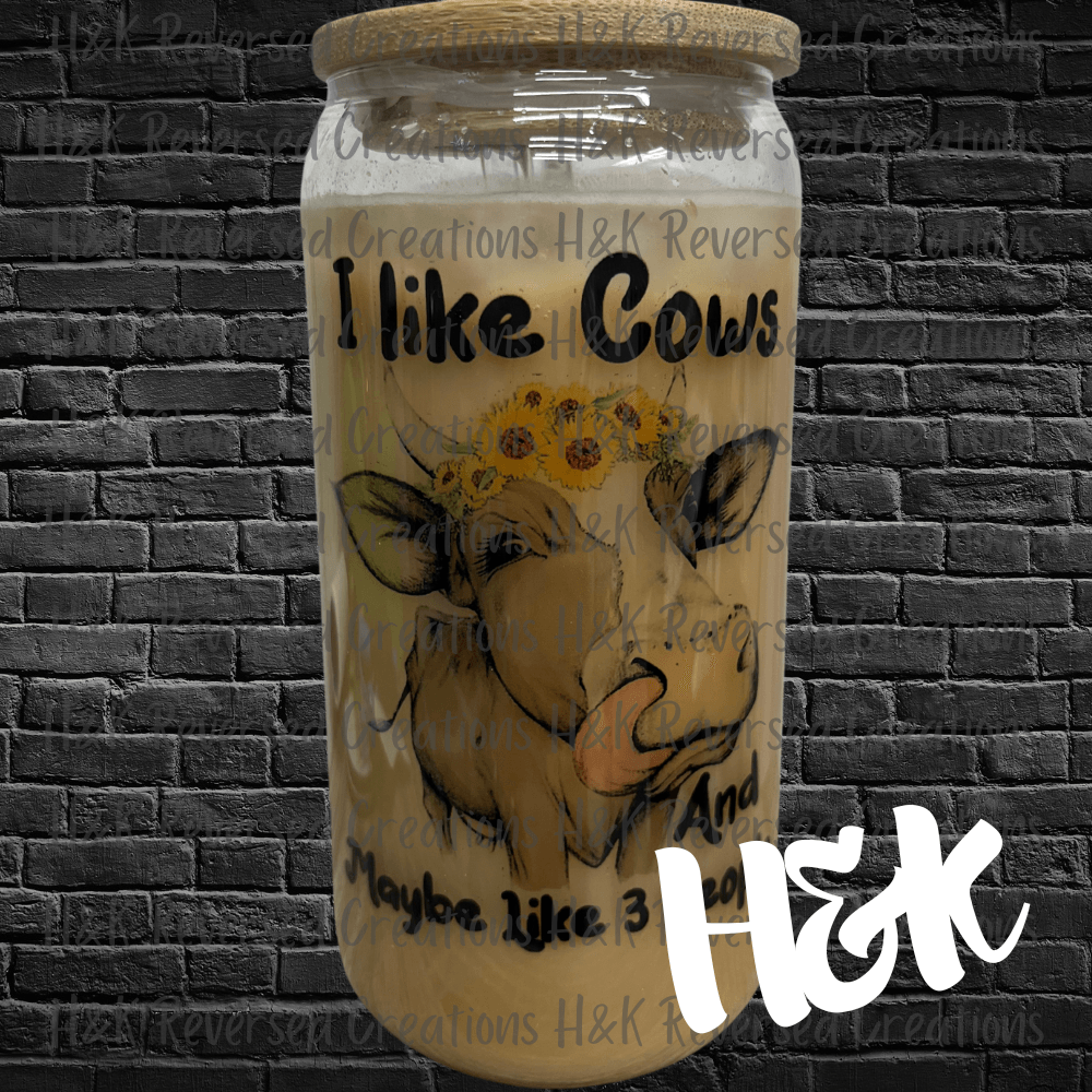 I Like Cows Glass Can - H&K Reversed Creations 