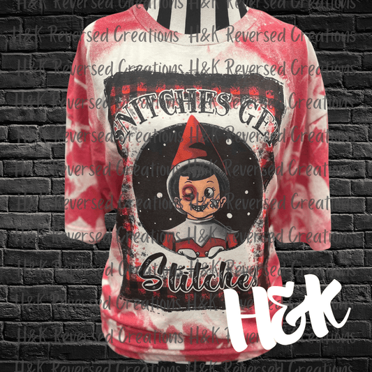 Snitches Get Stitches Bleached Tee - H&K Reversed Creations 