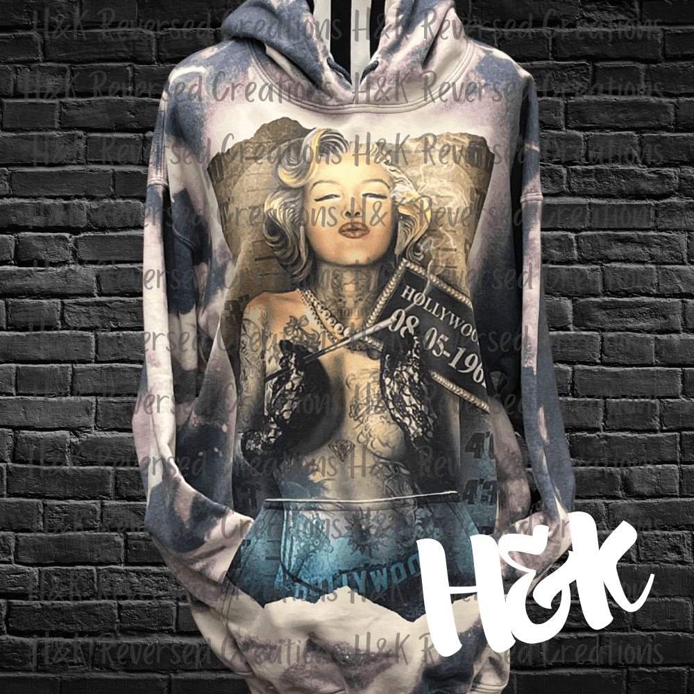 Tattooed Pin Up Hollywood Mugshot Bleached Hoodie - H&K Reversed Creations 