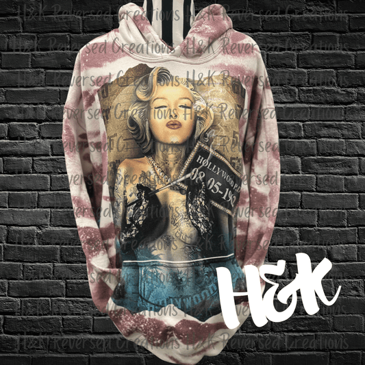 Tattooed Pin Up Hollywood Mugshot Bleached Hoodie - H&K Reversed Creations 