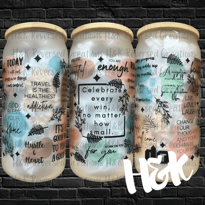 Positive Words Frosted Glass Can - H&K Reversed Creations 